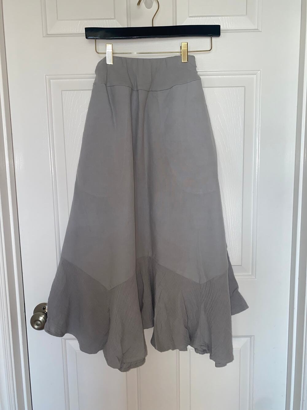 Simple Laguna Linen Midi Skirt Seafoam Gray/Green Lagenlook XS